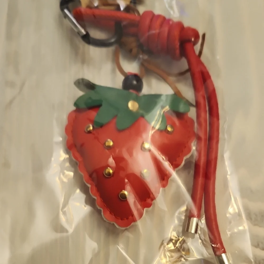 Strawberry Keychain with Red and Green Details